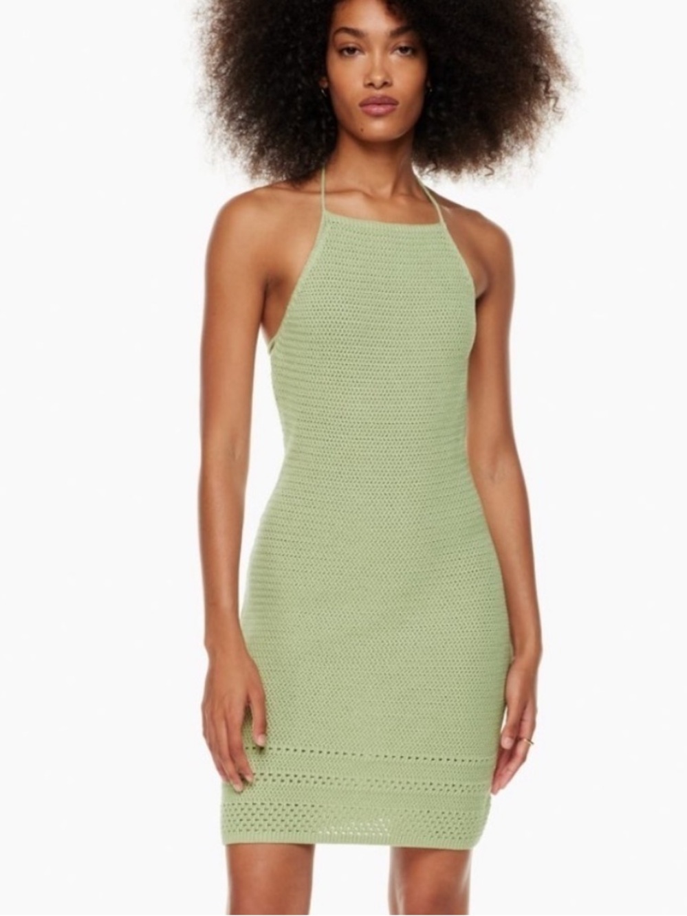 Wilfred Light Green Halter Knit Mini Dress